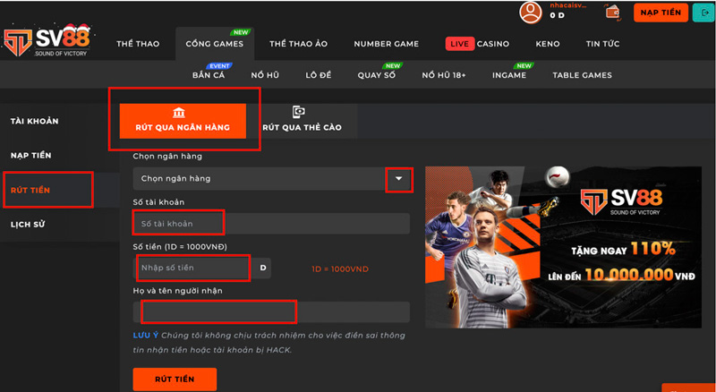 Hướng dẫn rút tiền